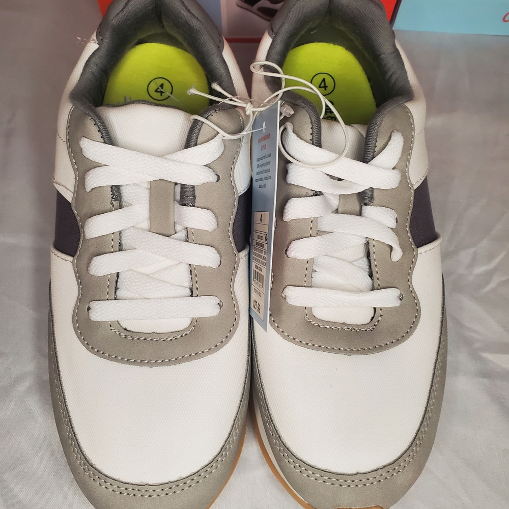 Cat & Jack White and Gray Kids' Sneakers with Neon Yellow Insoles